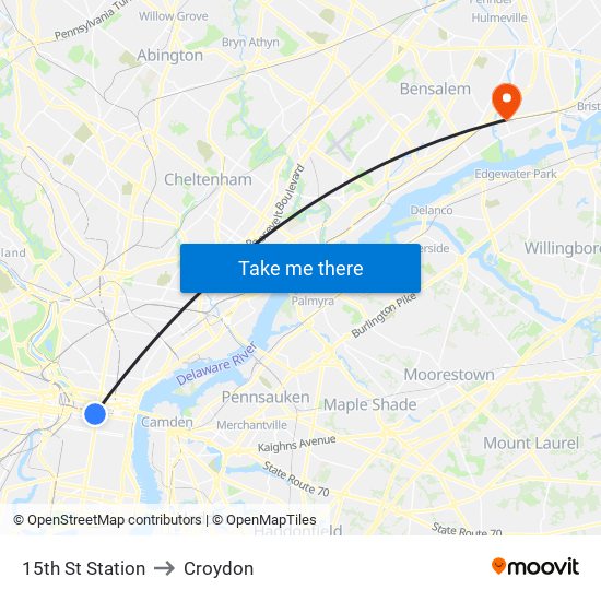 15th St Station to Croydon map