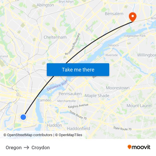 Oregon to Croydon map