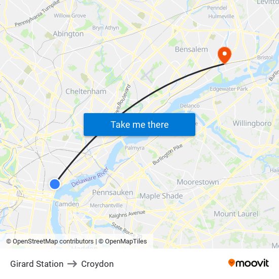 Girard Station to Croydon map