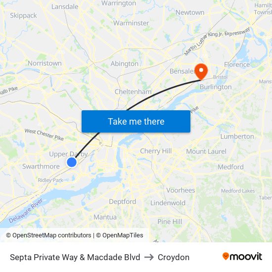 Septa Private Way & Macdade Blvd to Croydon map