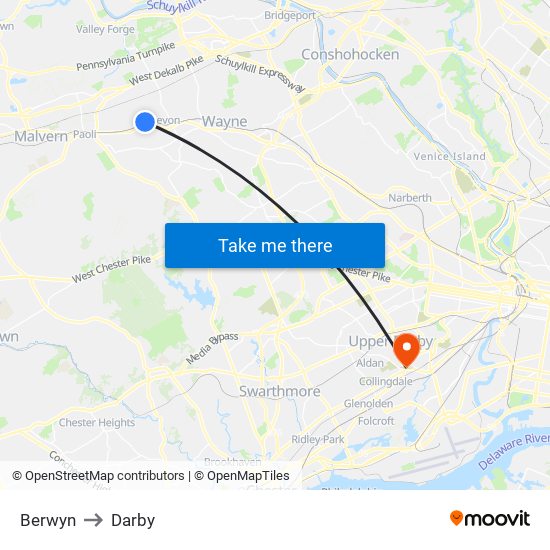 Berwyn to Darby map