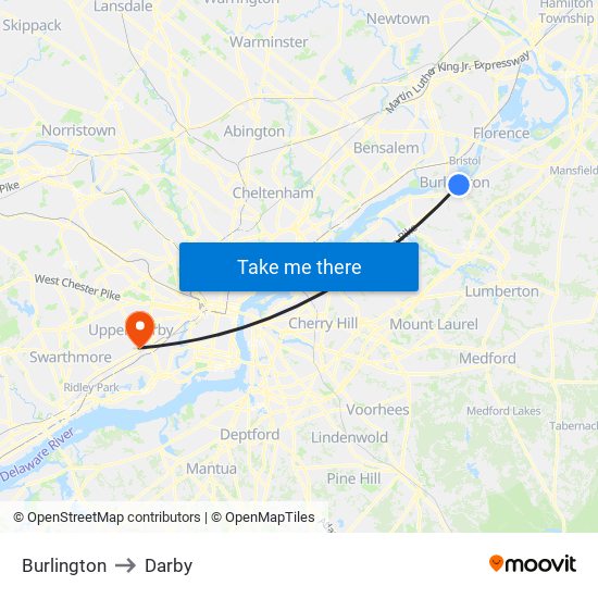 Burlington to Darby map
