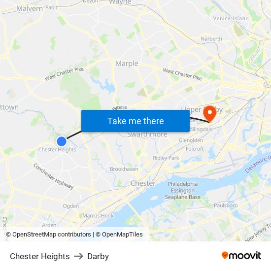 Chester Heights to Darby map