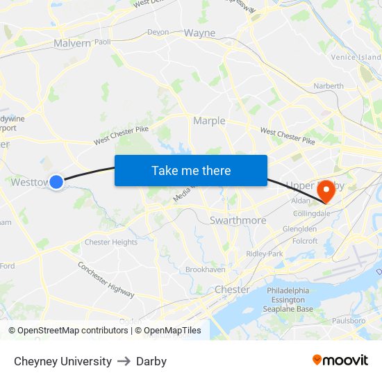 Cheyney University to Darby map