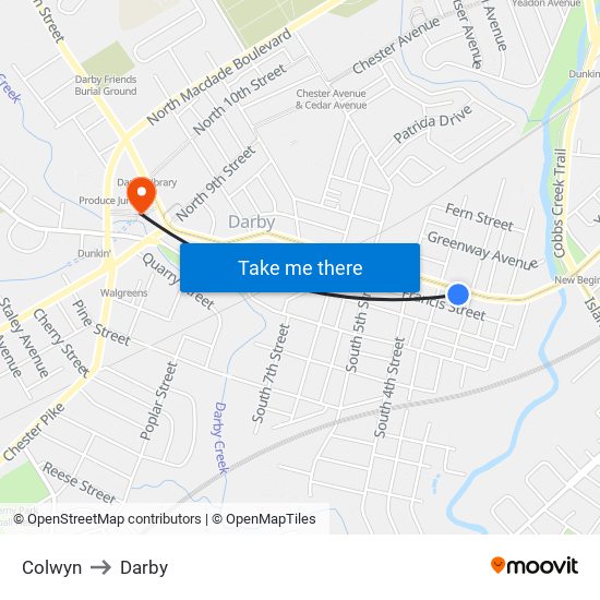 Colwyn to Darby map