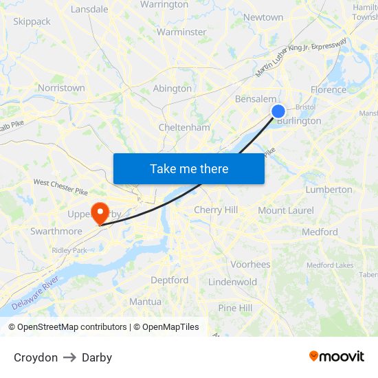 Croydon to Darby map