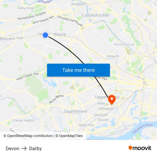 Devon to Darby map