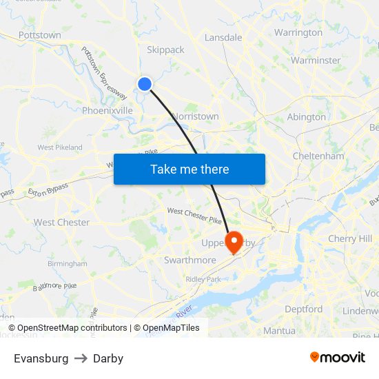 Evansburg to Darby map