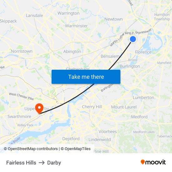 Fairless Hills to Darby map