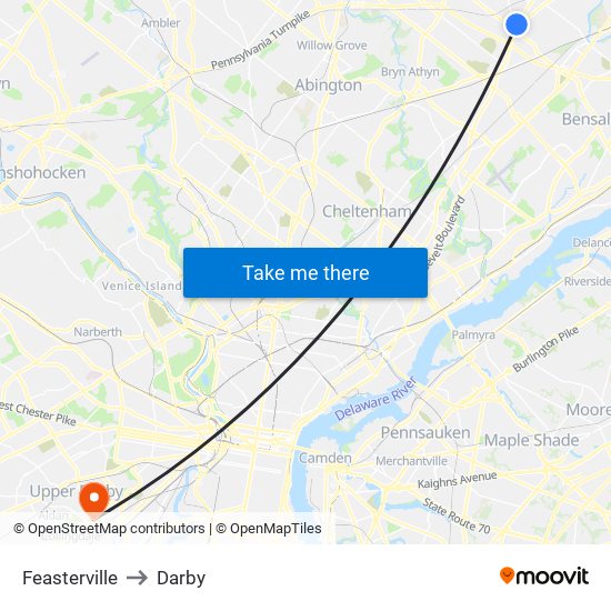 Feasterville to Darby map