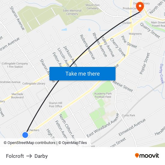 Folcroft to Darby map