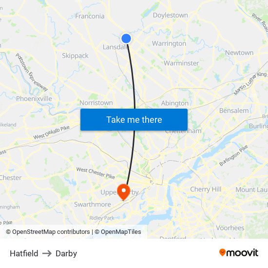Hatfield to Darby map