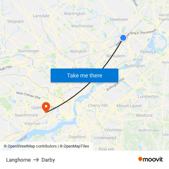 Langhorne to Darby map