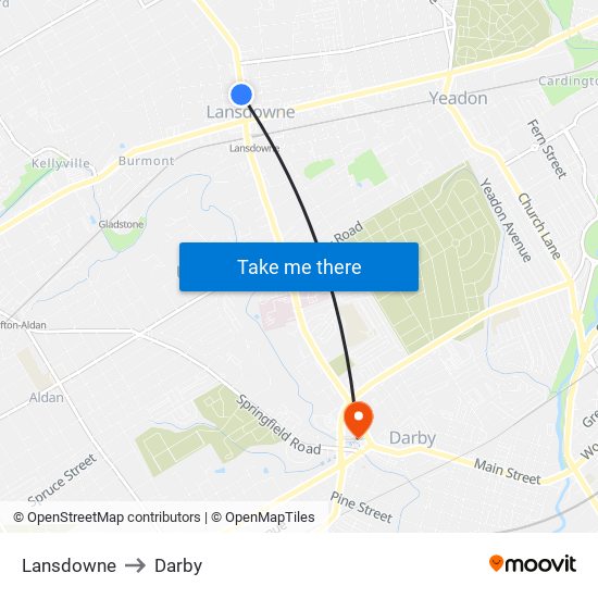 Lansdowne to Darby map