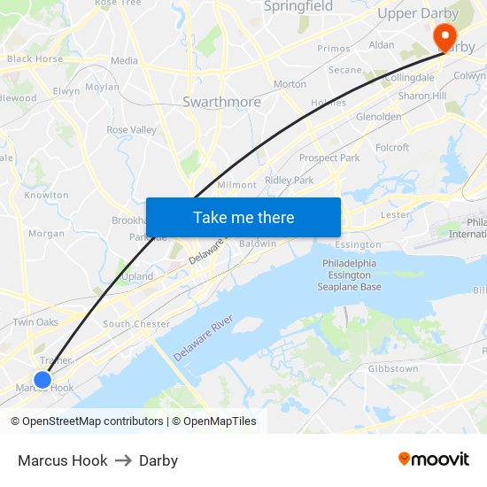 Marcus Hook to Darby map