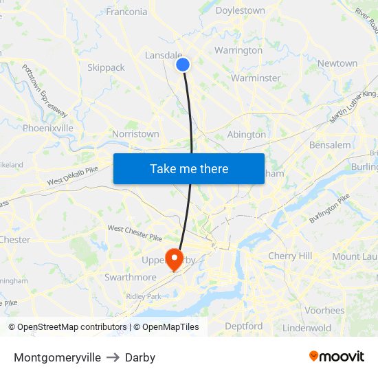 Montgomeryville to Darby map