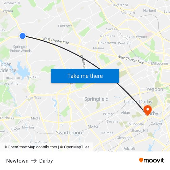 Newtown to Darby map