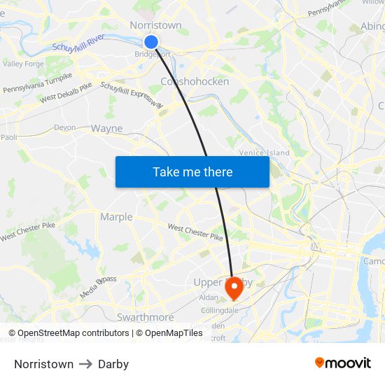 Norristown to Darby map