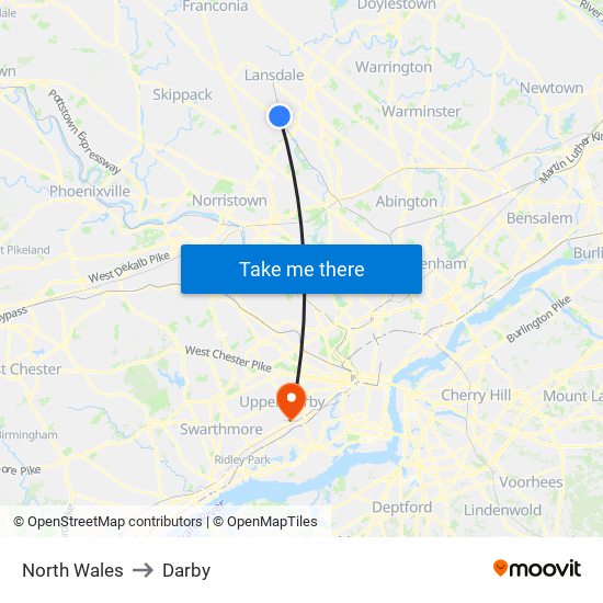 North Wales to Darby map