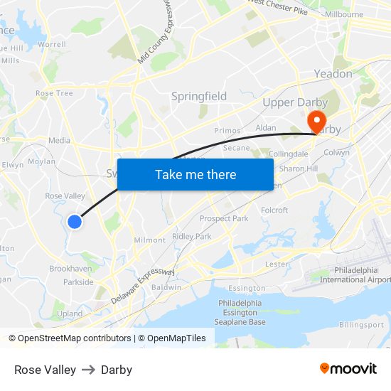 Rose Valley to Darby map