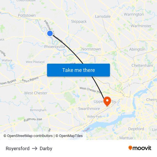 Royersford to Darby map