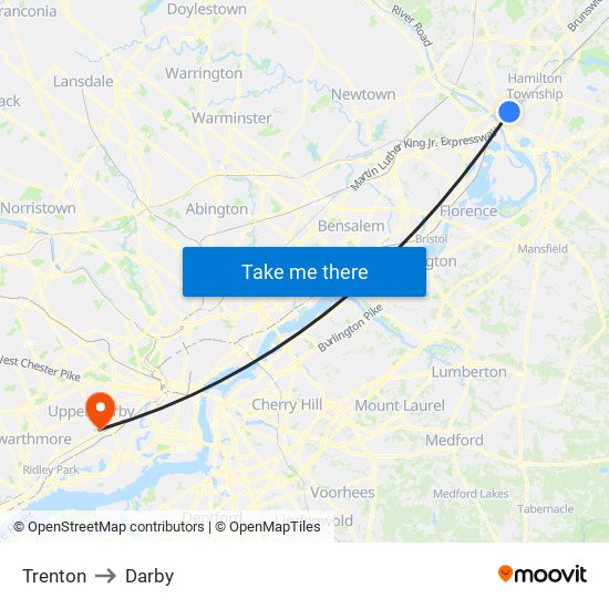 Trenton to Darby map