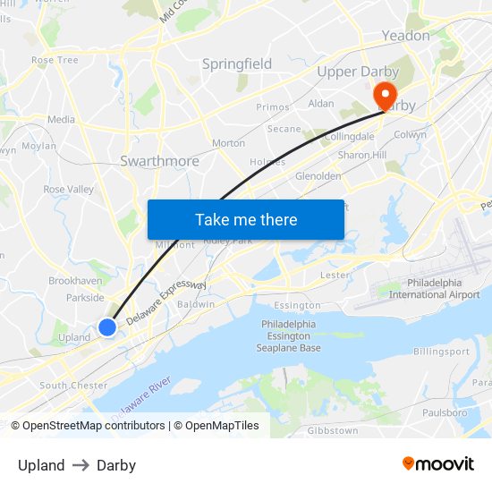 Upland to Darby map