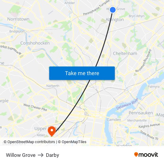 Willow Grove to Darby map