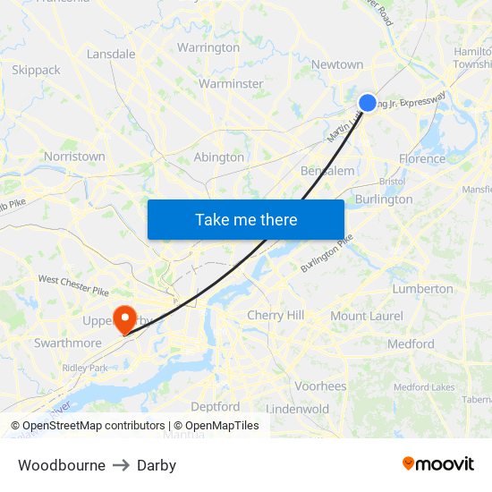 Woodbourne to Darby map