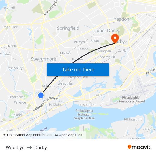 Woodlyn to Darby map