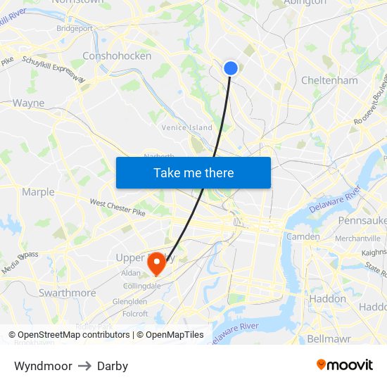 Wyndmoor to Darby map