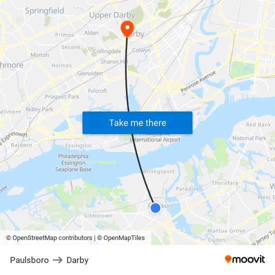 Paulsboro to Darby map