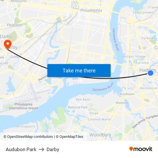 Audubon Park to Darby map