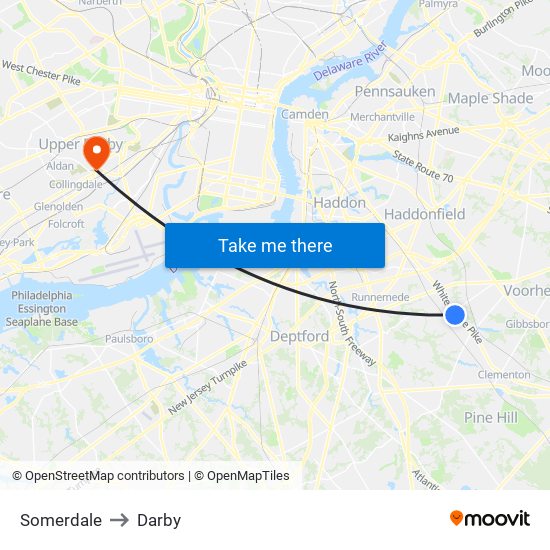 Somerdale to Darby map