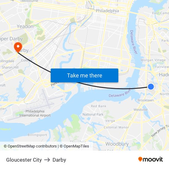 Gloucester City to Darby map