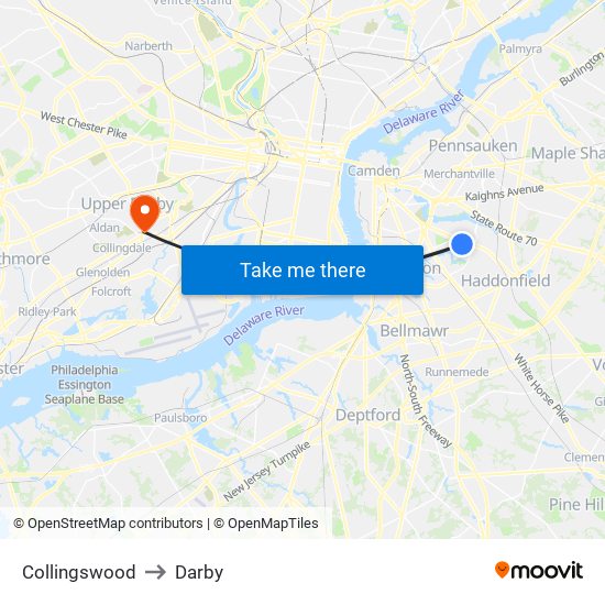 Collingswood to Darby map