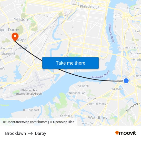 Brooklawn to Darby map