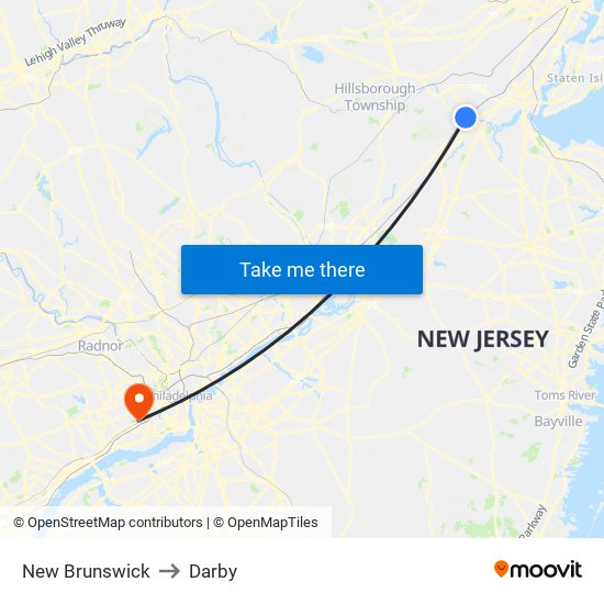 New Brunswick to Darby map