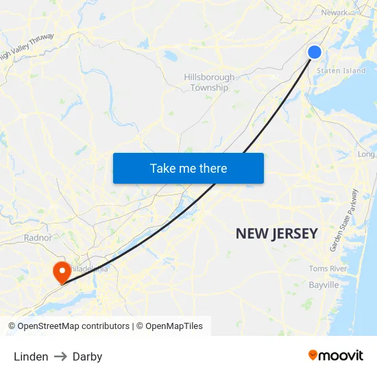 Linden to Darby map