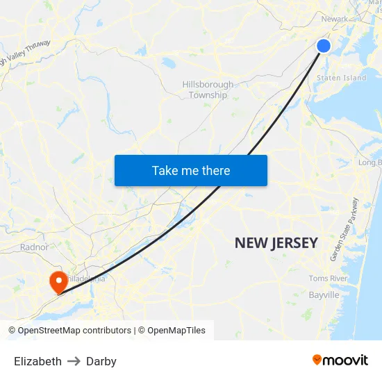 Elizabeth to Darby map