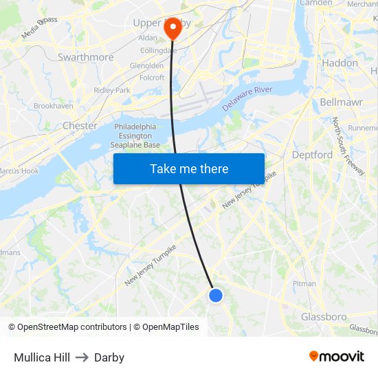 Mullica Hill to Darby map