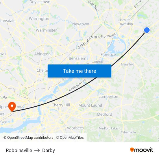 Robbinsville to Darby map