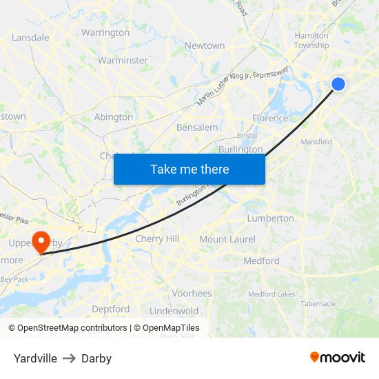 Yardville to Darby map