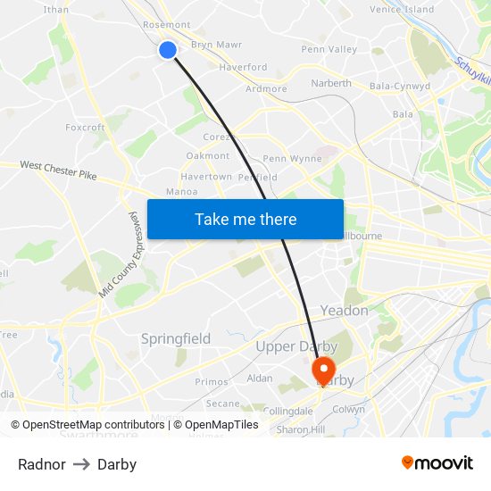 Radnor to Darby map