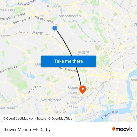 Lower Merion to Darby map