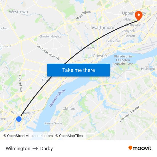 Wilmington to Darby map