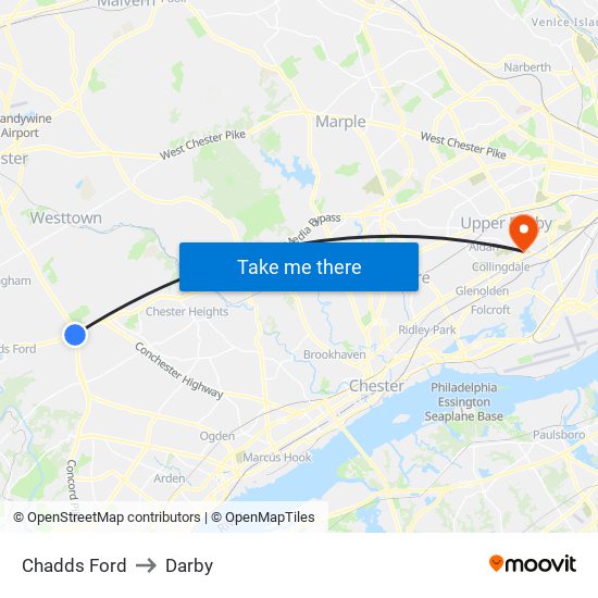 Chadds Ford to Darby map