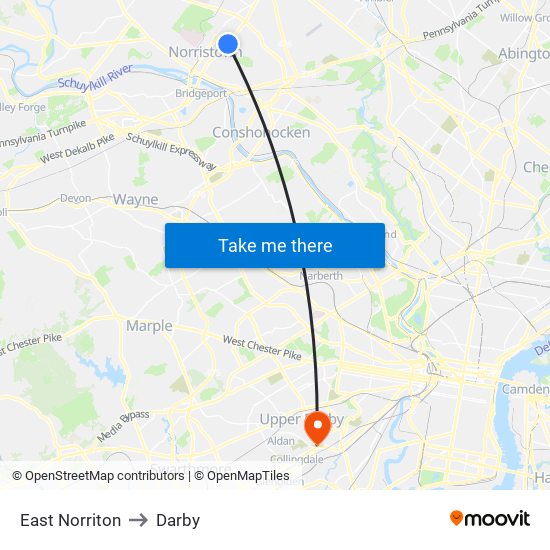East Norriton to Darby map