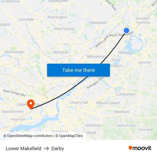 Lower Makefield to Darby map