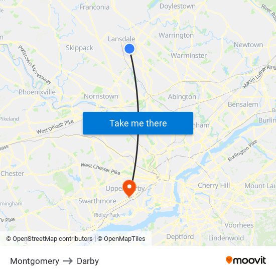 Montgomery to Darby map